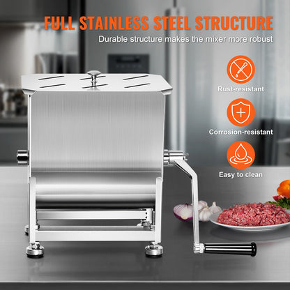 VEVOR 10L Manual Meat Mixer Sausage Hand Mixer Machine Stainless Steel