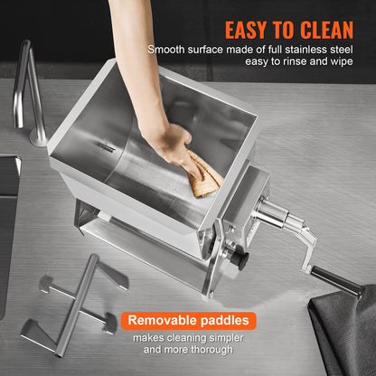 VEVOR 20L Tilt Manual Meat Mixer Sausage Hand Mixer Machine Stainless Steel