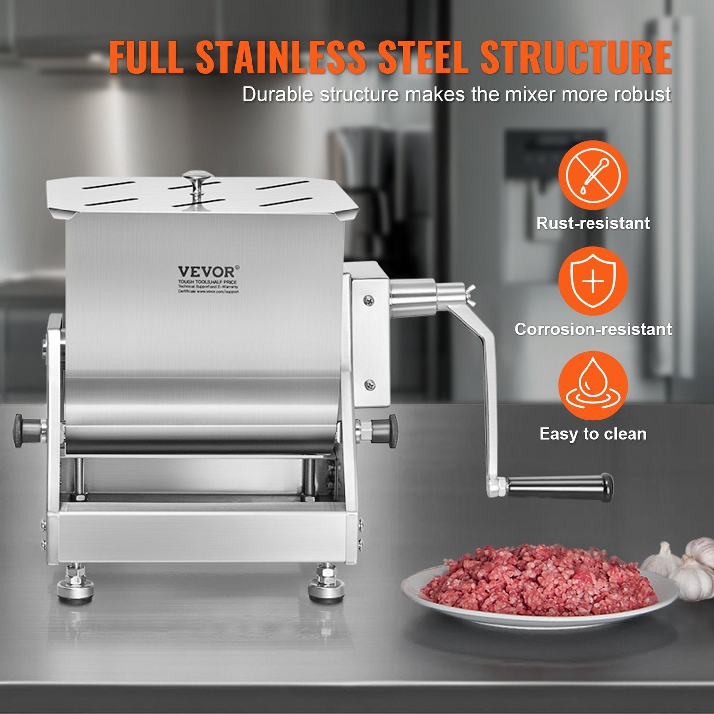 30L Stainless Steel Manual Meat Mixer with Tilting Barrel for Sausage Making