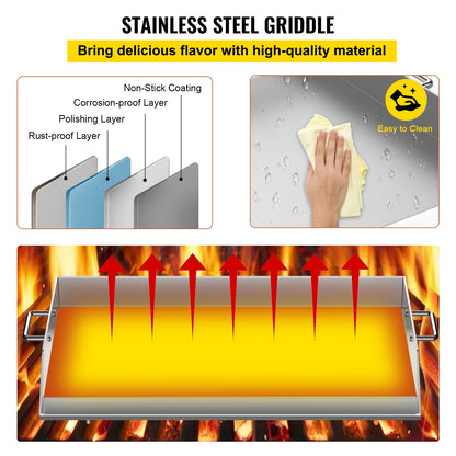 VEVOR 36" x 22" Stainless Steel Comal Griddle Flat Top Grill for outdoor Triple