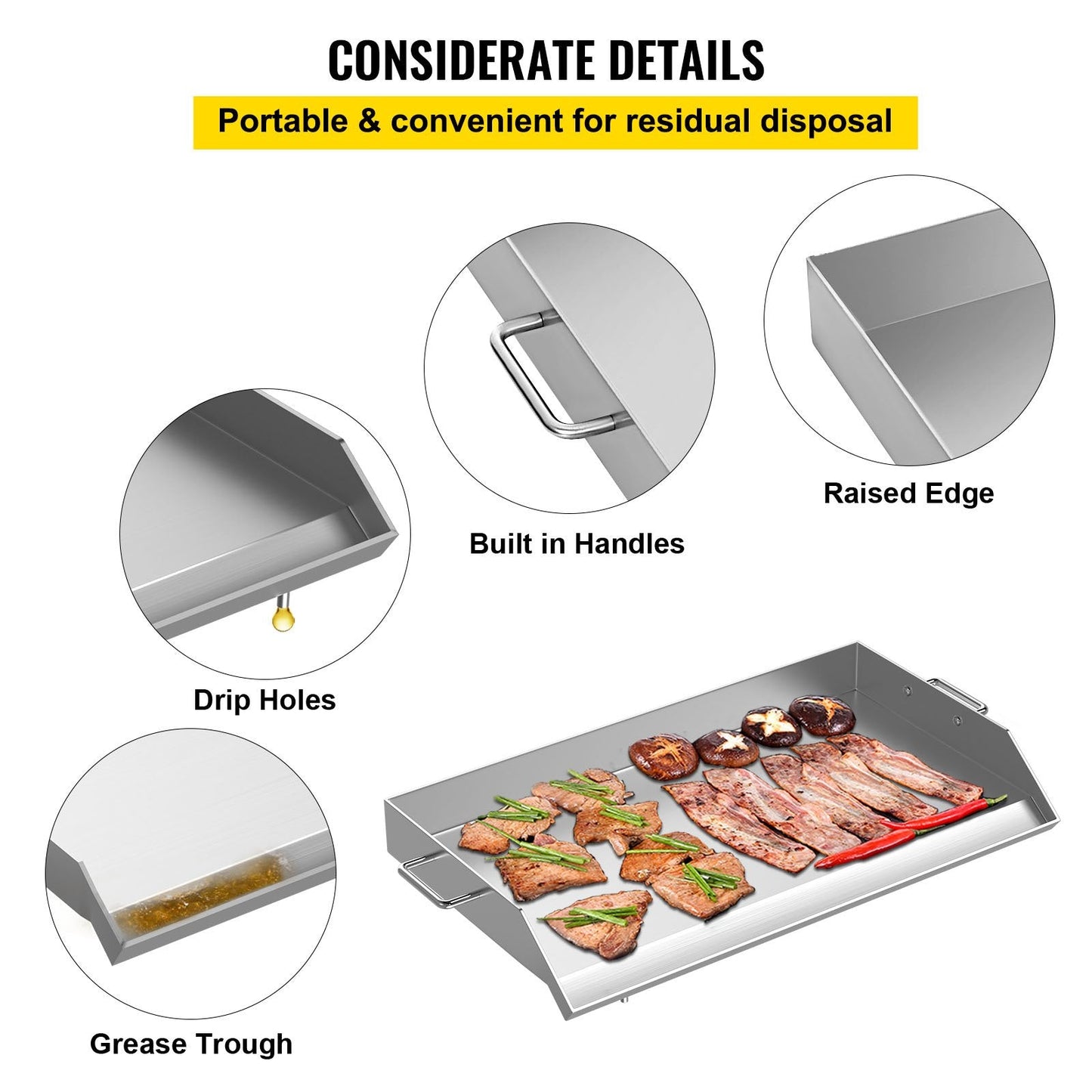 Stainless Steel 0.91m x 0.56m Outdoor Griddle Flat Top Grill with Triple Burner