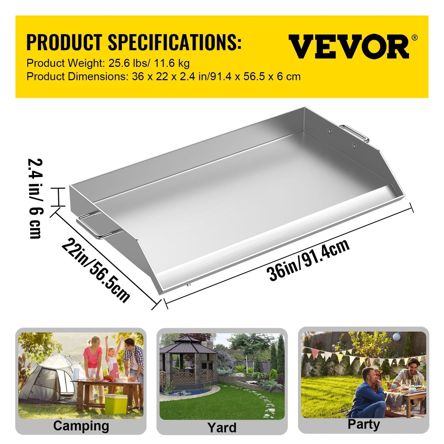 Stainless Steel 0.91m x 0.56m Outdoor Griddle Flat Top Grill with Triple Burner