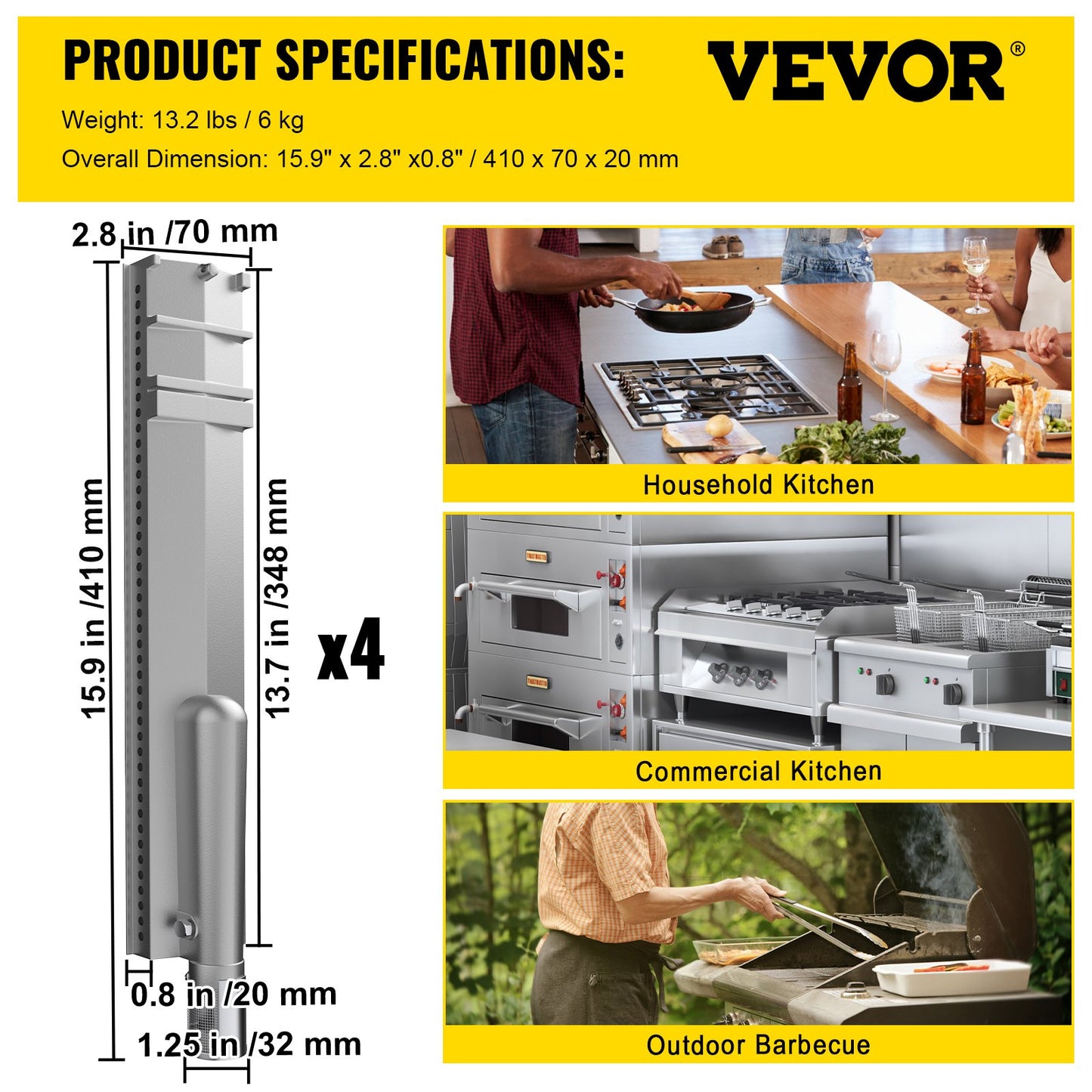 VEVOR Grill Burners BBQ Burner Replacement Stainless-Steel Gas BBQ Parts for Gas