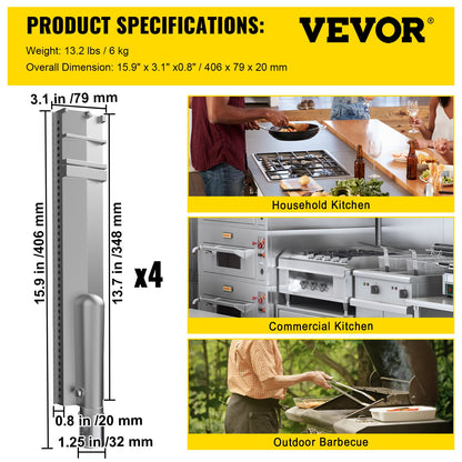 VEVOR Grill Burners, Stainless Steel BBQ Burners Replacement, 4 Packs Grill Burner