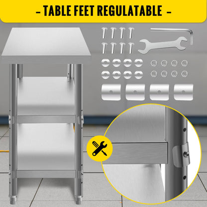 VEVOR Commercial Stainless Steel Table BBQ Prep Table 48x14x33 In Restaurant