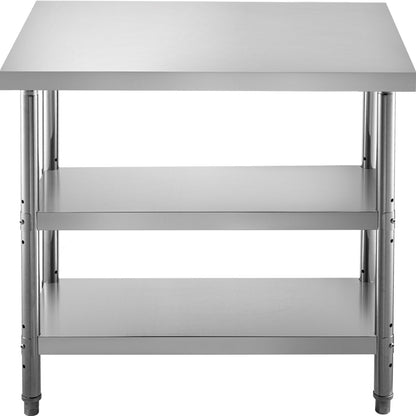 Commercial Stainless Steel Prep Table with Adjustable Shelves, 152x45x85.5 cm
