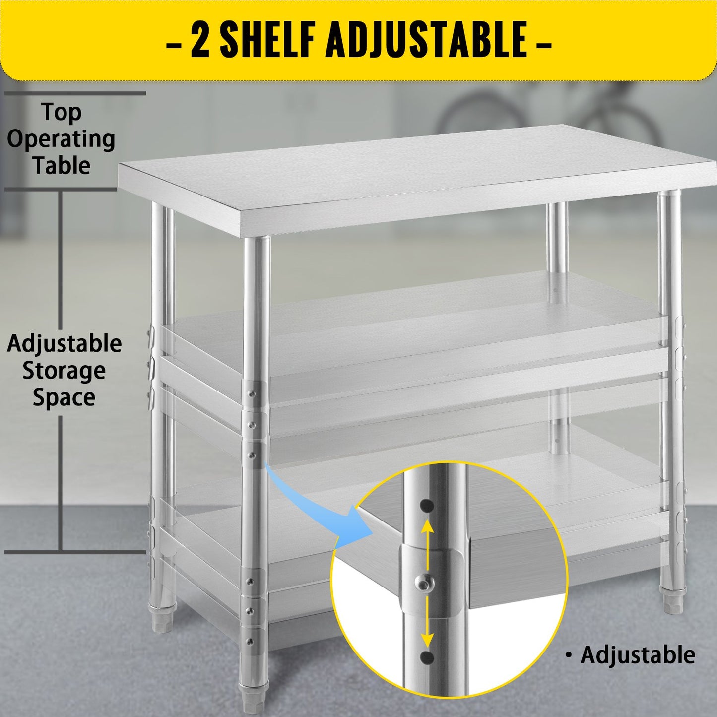 VEVOR Stainless Steel Prep Table, 1520x450x855 mm Commercial Stainless Steel Table,