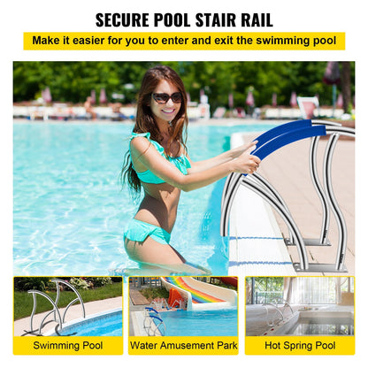 Stainless Steel Pool Handrail Set, 76.2 x 76.2 cm, 170 kg Capacity, Easy Install