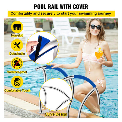 VEVOR Pool Handrail, 30" x 30" Swimming Pool Stair Rail, 2 PCs Stainless Steel Stair