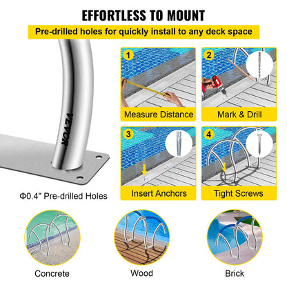 VEVOR Pool Handrail, 30" x 30" Swimming Pool Stair Rail, 2 PCs Stainless Steel Stair