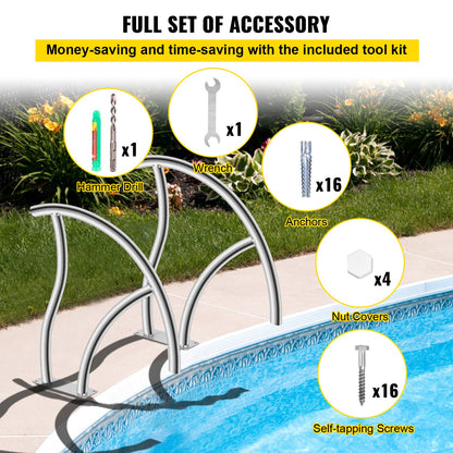 VEVOR Pool Handrail, 30" x 30" Swimming Pool Stair Rail, 2 PCs Stainless Steel Stair
