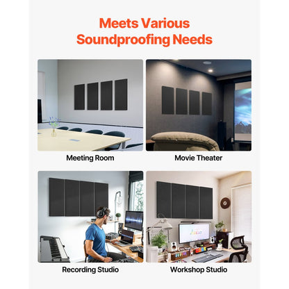 VEVOR 4 PCS Acoustic Wall Panels 5 cm Thick 60 x 30 cm Self-adhesive Black