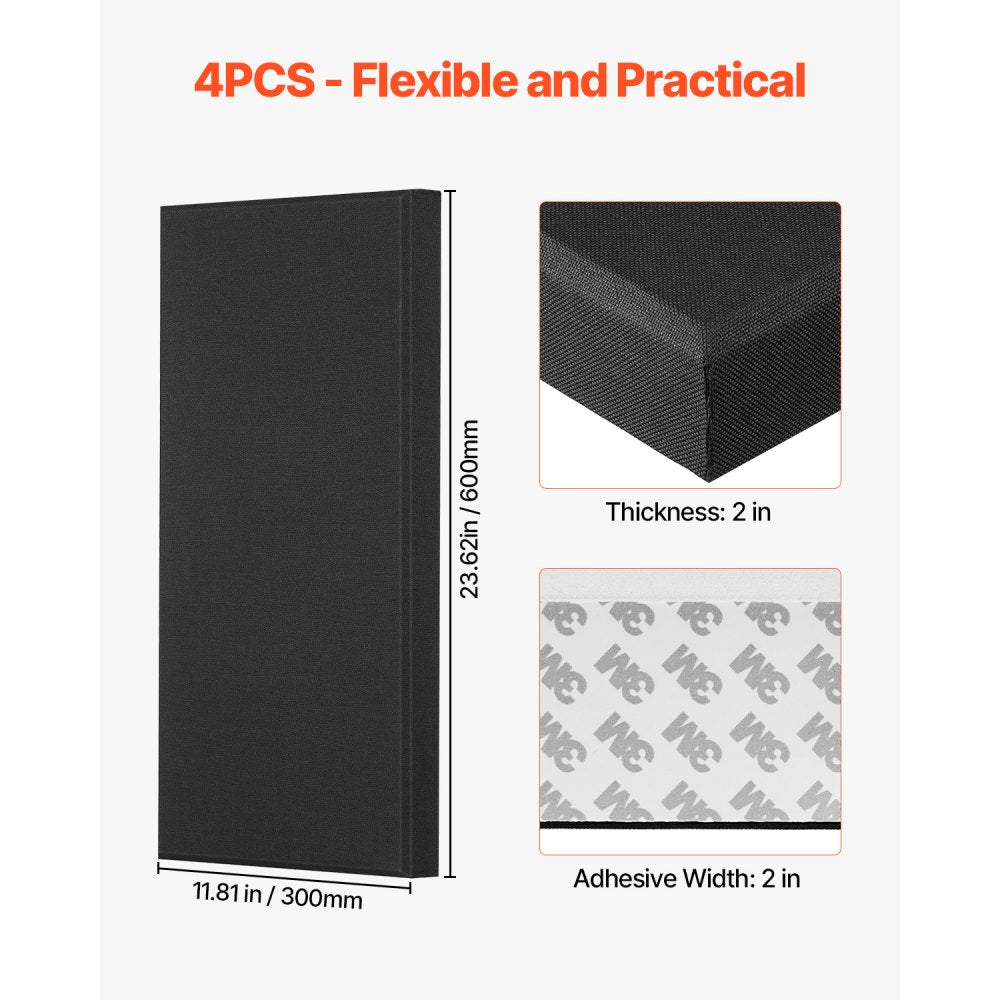 VEVOR 4 PCS Acoustic Wall Panels 5 cm Thick 60 x 30 cm Self-adhesive Black