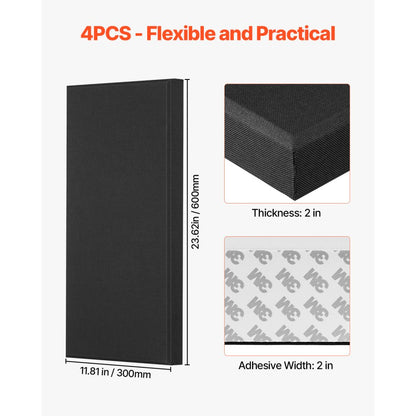 VEVOR 4 PCS Acoustic Wall Panels 5 cm Thick 60 x 30 cm Self-adhesive Black
