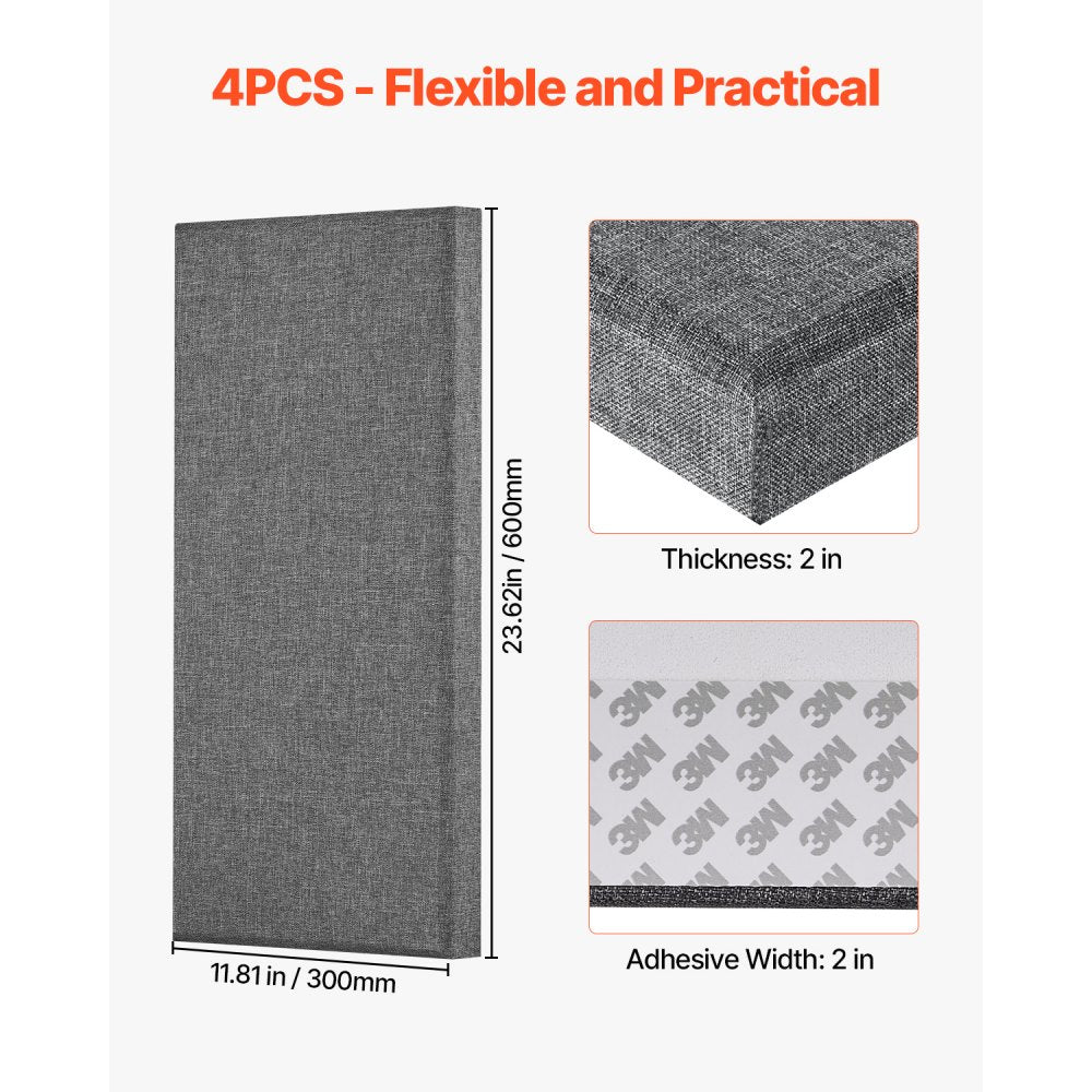 VEVOR 4 PCS Acoustic Wall Panels 5 cm Thick 60 x 30 cm Self-adhesive Gray