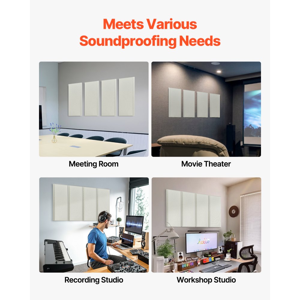 VEVOR 4 PCS Acoustic Wall Panels 5 cm Thick 60 x 30 cm Self-adhesive Beige
