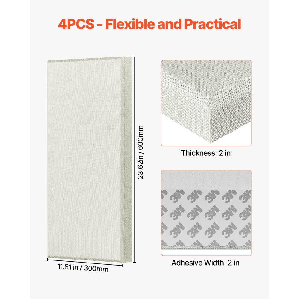 VEVOR 4 PCS Acoustic Wall Panels 5 cm Thick 60 x 30 cm Self-adhesive Beige