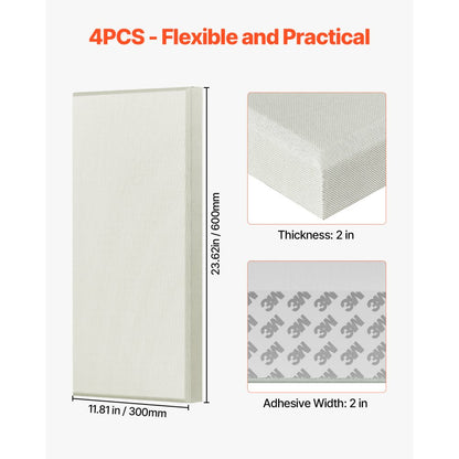 VEVOR 4 PCS Acoustic Wall Panels 5 cm Thick 60 x 30 cm Self-adhesive Beige