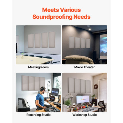 VEVOR 4 PCS Acoustic Wall Panels 5 cm Thick 60 x 30 cm Self-adhesive Camel