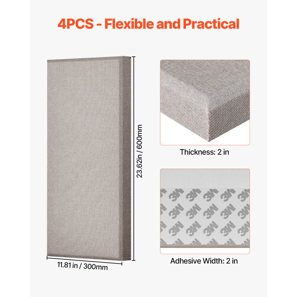 VEVOR 4 PCS Acoustic Wall Panels 5 cm Thick 60 x 30 cm Self-adhesive Camel