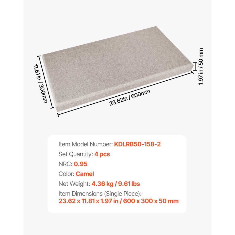 VEVOR 4 PCS Acoustic Wall Panels 5 cm Thick 60 x 30 cm Self-adhesive Camel