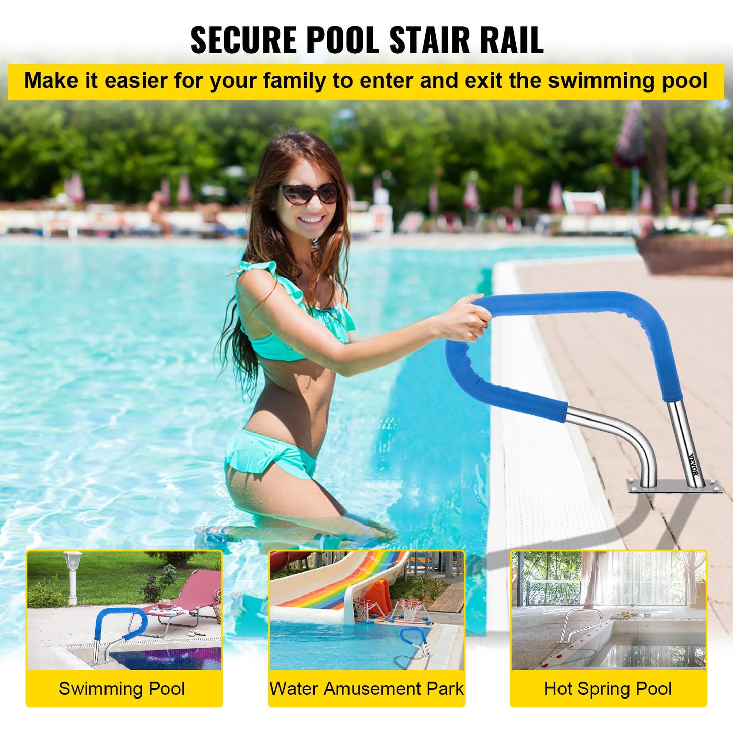 VEVOR Pool Rail 30x22 Pool Railing 304 Stainless Steel 250LBS Load Capacity Silver