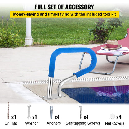 Stainless Steel Pool Handrail with Blue Grip - 113 kg Capacity, 76.2x55.8 cm