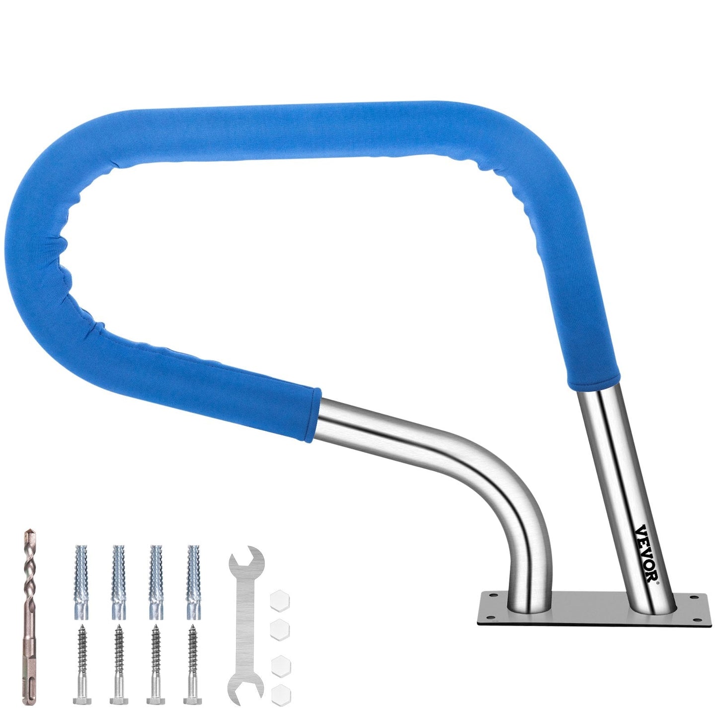 Stainless Steel Pool Handrail with Blue Grip - 113 kg Capacity, 76.2x55.8 cm
