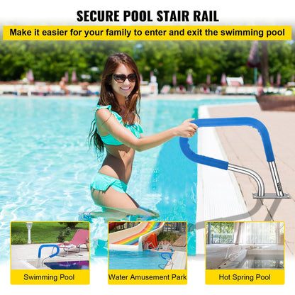 Stainless Steel Pool Handrail with Blue Grip - 113 kg Capacity, 81.2 x 58.4 cm