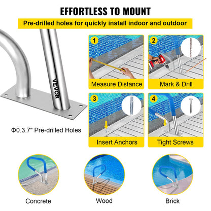 VEVOR Pool Rail 32x23 Pool Railing 304 Stainless Steel 250LBS Load Capacity Silver
