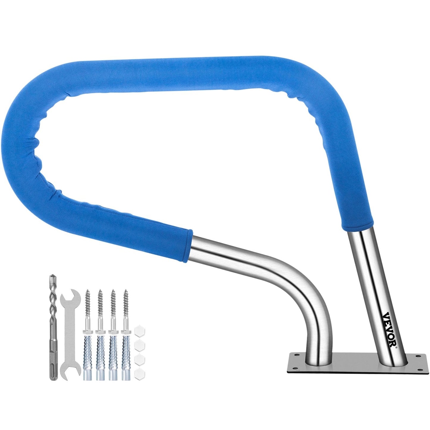 Stainless Steel Pool Handrail with Blue Grip - 113 kg Capacity, 81.2 x 58.4 cm