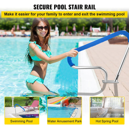 Stainless Steel Pool Handrail with Blue Grip - 113 kg Capacity, 0.98 x 0.81 m