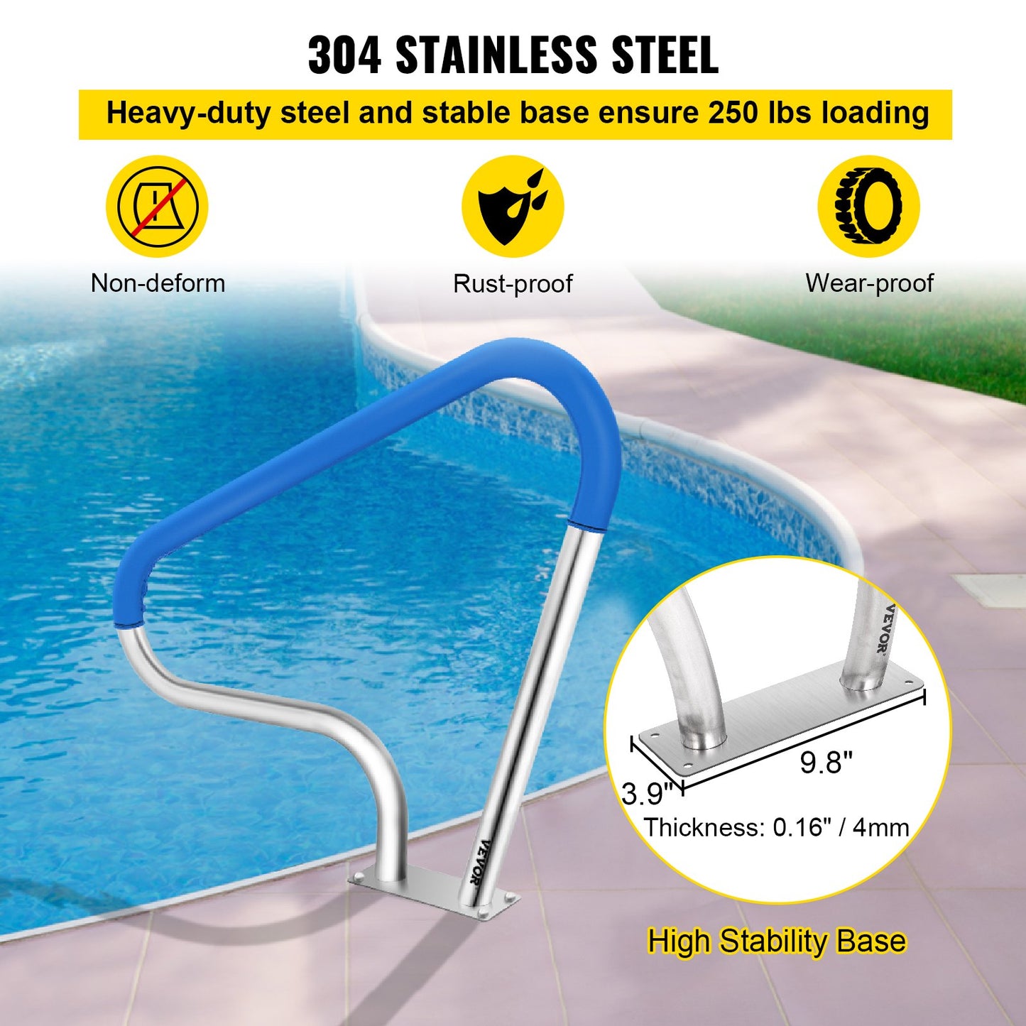 VEVOR Pool Rail 39x32 Pool Railing 304 Stainless Steel 250LBS Load Capacity Silver