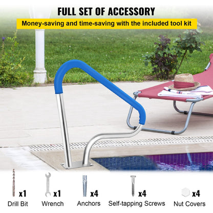 Stainless Steel Pool Handrail with Blue Grip - 113 kg Capacity, 0.98 x 0.81 m