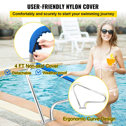 Stainless Steel Pool Handrail with Blue Grip Cover, 113 kg Load Capacity