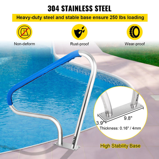 Stainless Steel Pool Handrail with Blue Grip Cover, 113 kg Load Capacity