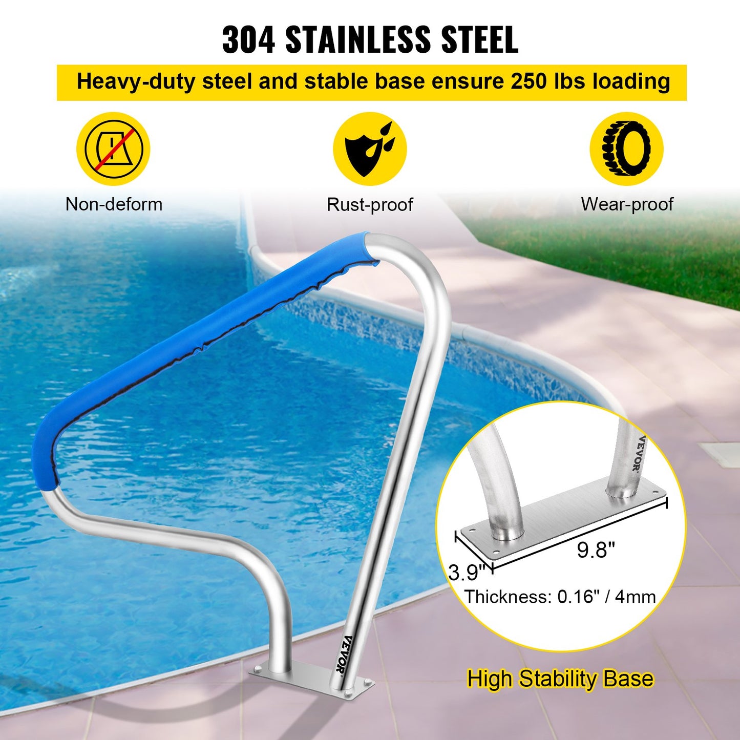 VEVOR Pool Rail 48x36 Pool Railing 304 Stainless Steel 250LBS Load Capacity Silver