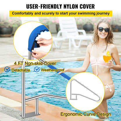 Stainless Steel Pool Handrail with Blue Grip, 137x91.4 cm, 113 kg Capacity