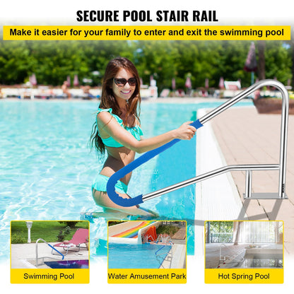 Stainless Steel Pool Handrail with Blue Grip, 113 kg Load, 1.4 x 0.8 m Size