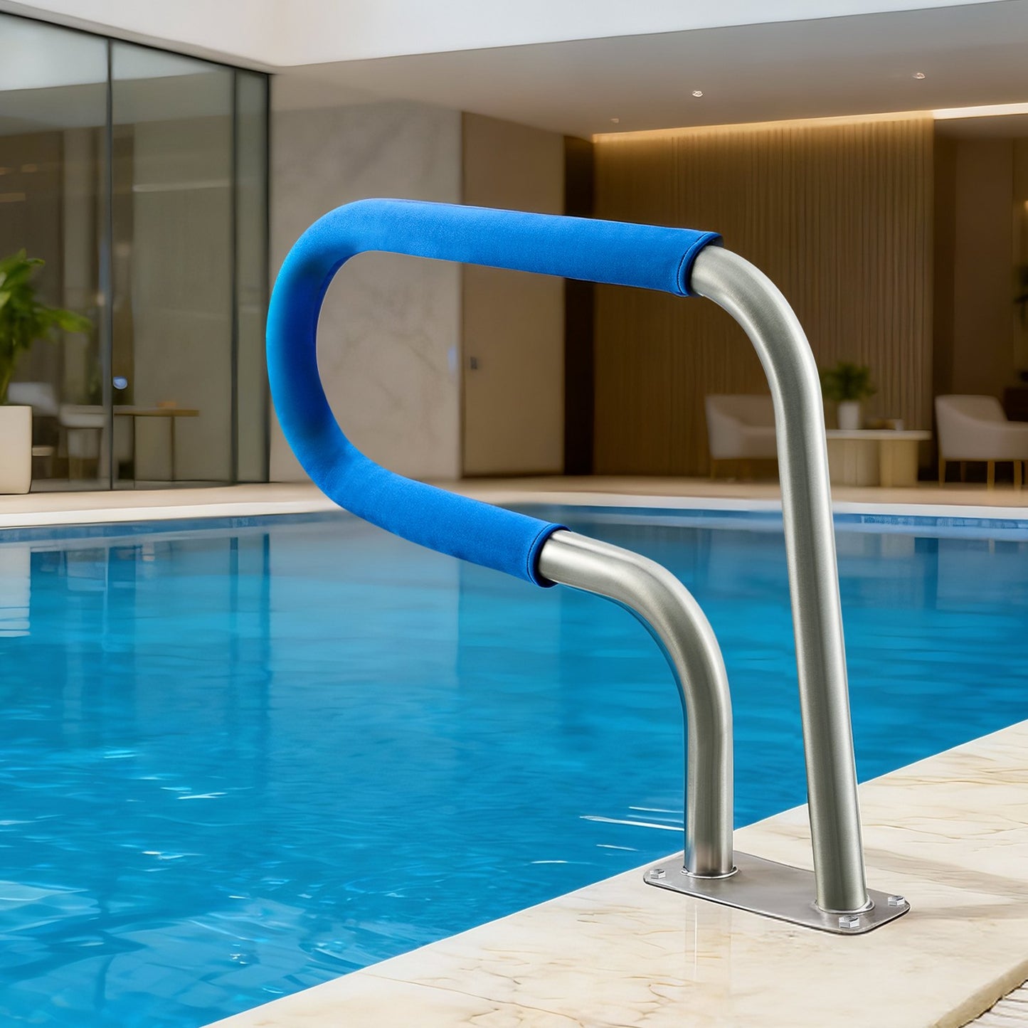 Pool Rail, 78.8 x 55.8 cm Pool Handrail, 100kg Load Capacity Heavy Duty 304 Stainless Steel Swimming Handrail, Detachable Nonslip Sleeve, Rich Accessories, for Poolside, Water Parks， Spa Centers