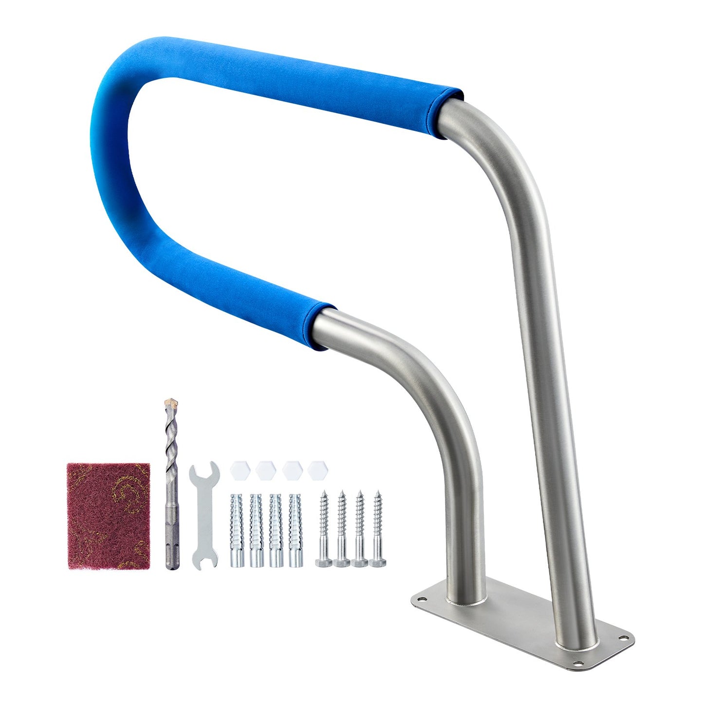 Pool Rail, 78.8 x 55.8 cm Pool Handrail, 100kg Load Capacity Heavy Duty 304 Stainless Steel Swimming Handrail, Detachable Nonslip Sleeve, Rich Accessories, for Poolside, Water Parks， Spa Centers