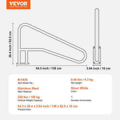 VEVOR Pool Handrail 54 x 36 inch Stainless Steel with Base Plate for Spas
