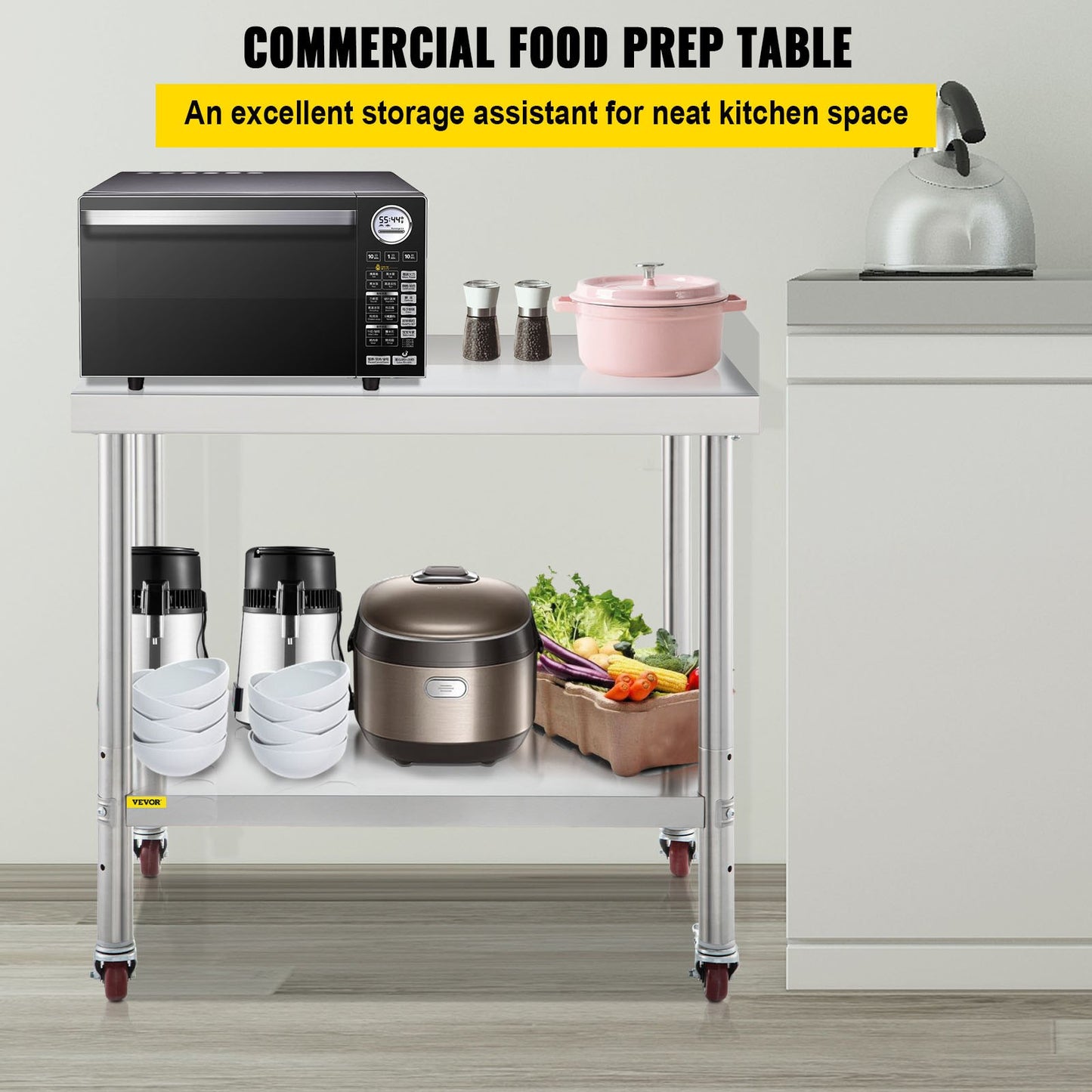 VEVOR Stainless Steel Prep Table, 24 x 15 x 35 Inch, 440lbs Load Capacity Heavy