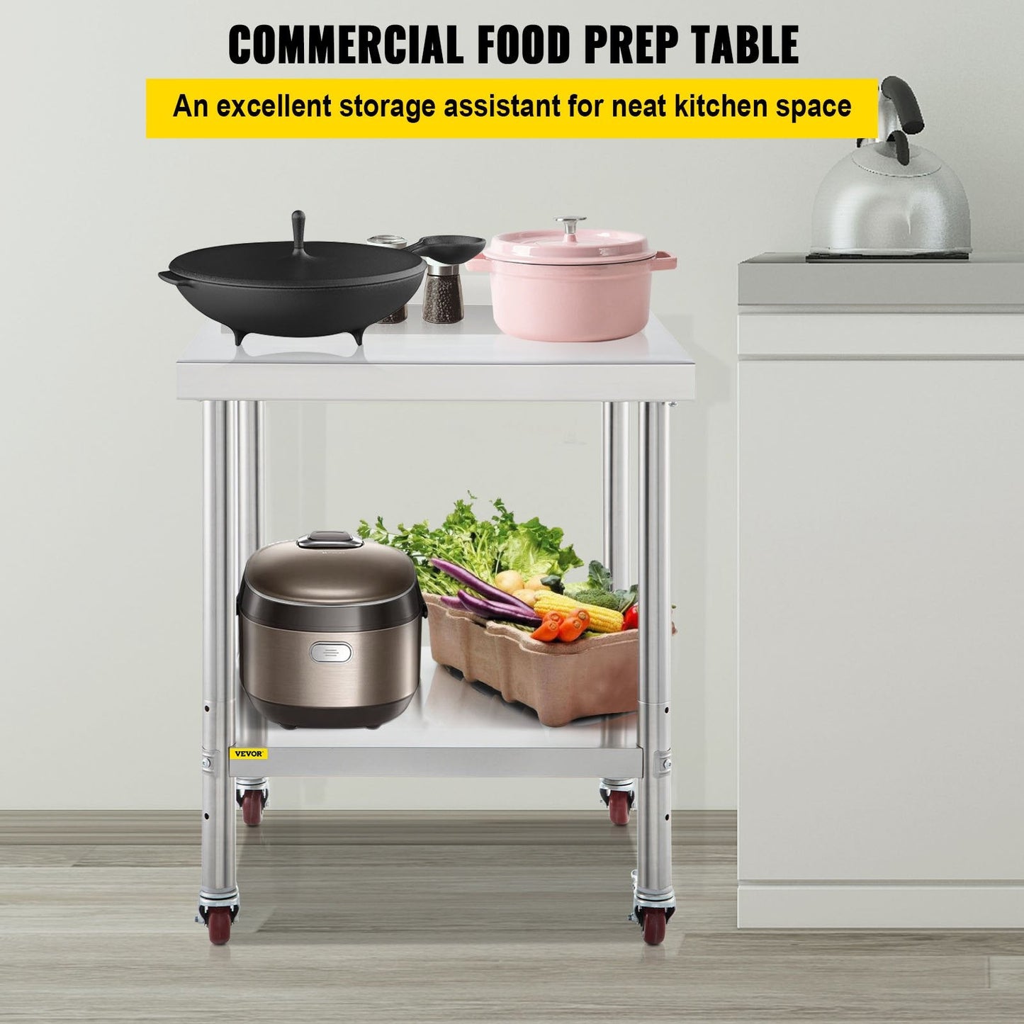 Stainless Steel Worktable with Backsplash, 61 x 61 x 89 cm, 200 kg Capacity
