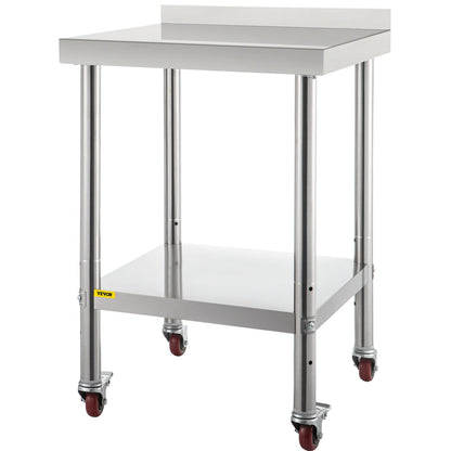 Stainless Steel Worktable with Backsplash, 61 x 61 x 89 cm, 200 kg Capacity