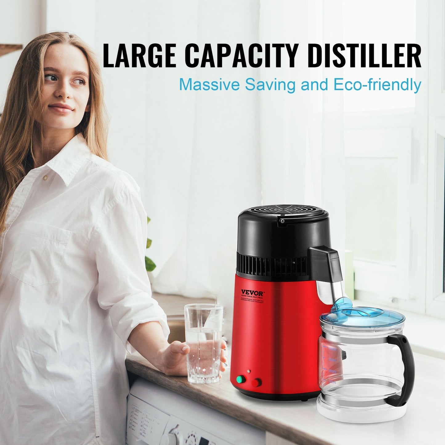4L Home Water Distiller with Stainless Steel Interior, 750W, Red
