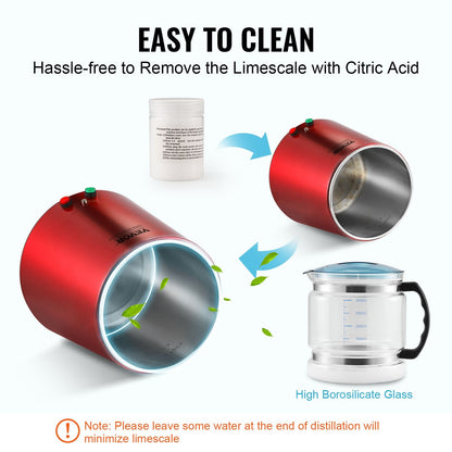 4L Home Water Distiller with Stainless Steel Interior, 750W, Red