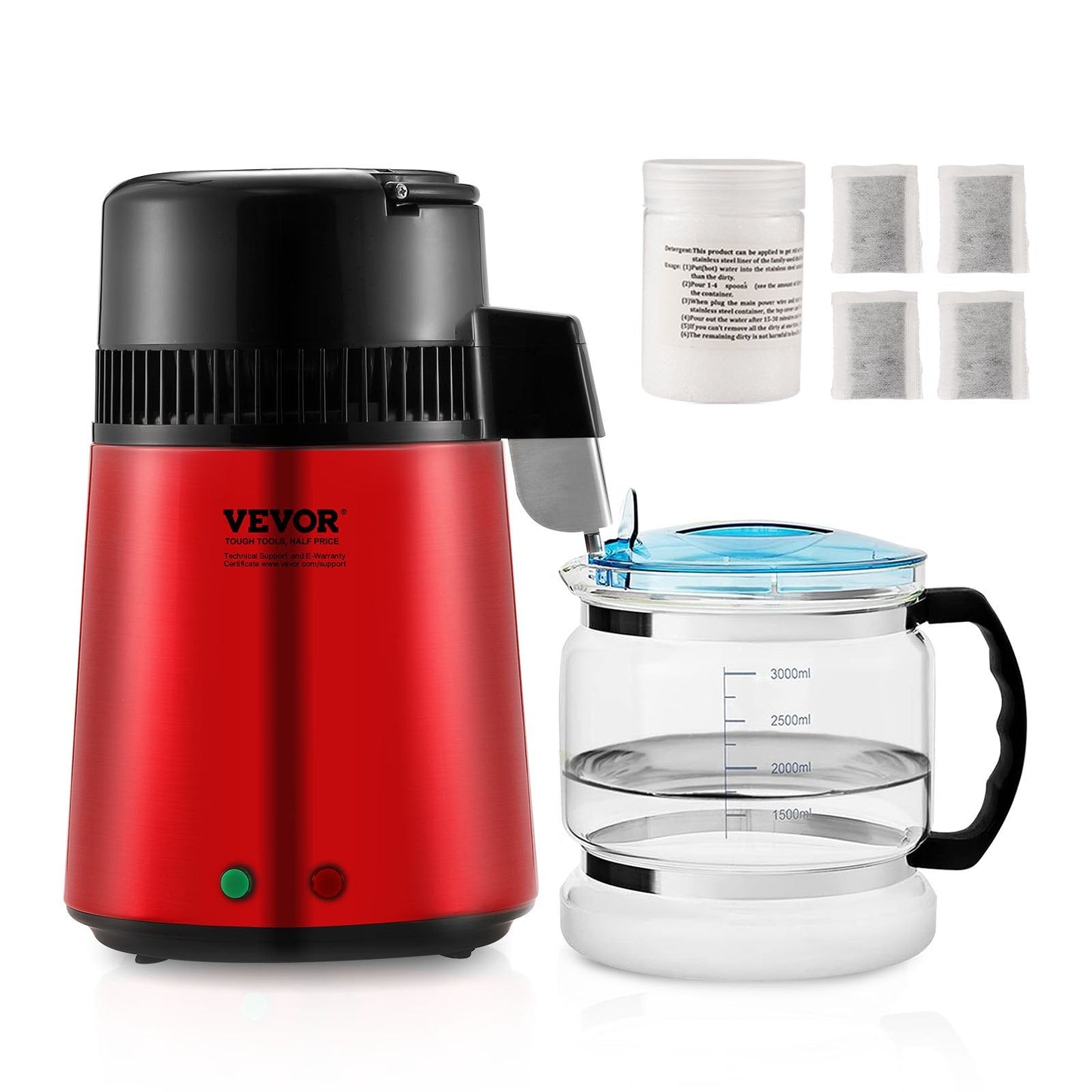 4L Home Water Distiller with Stainless Steel Interior, 750W, Red