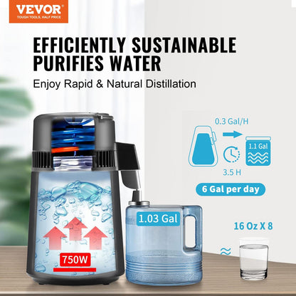 Efficient 4L water distiller produces up to 24L of purified water daily for home or office use