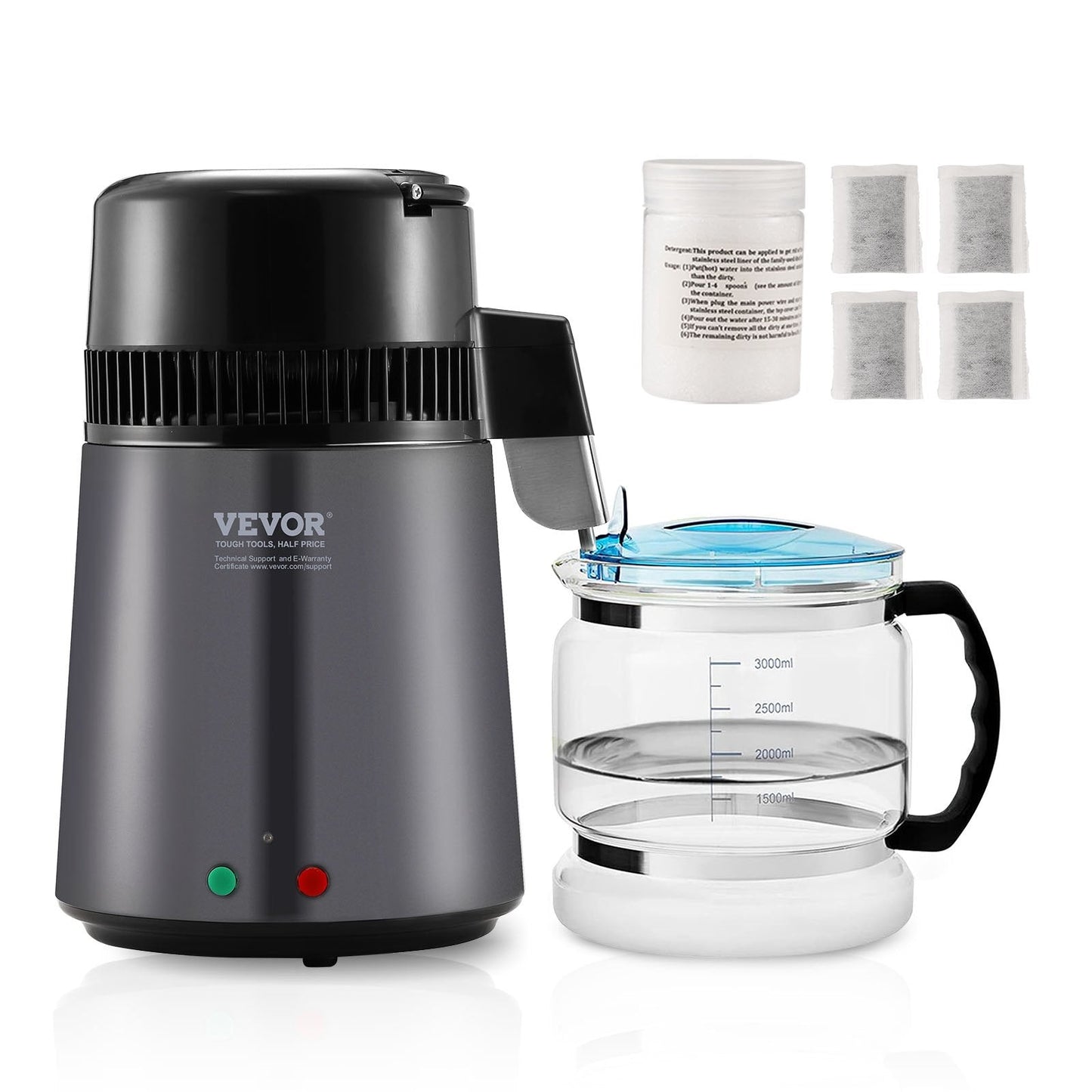 Stainless Steel 4L Water Distiller, Home Countertop Purifier, 750W, Gray